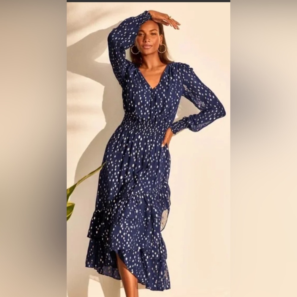 Lilly Pulitzer Dress Cristiana Midi Low Tide Navy Metallic Dobby size 10 NWT